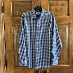 EXPRESS Performance Navy Blue/Pink Plaid Button Down Shirt - Men's Size Large